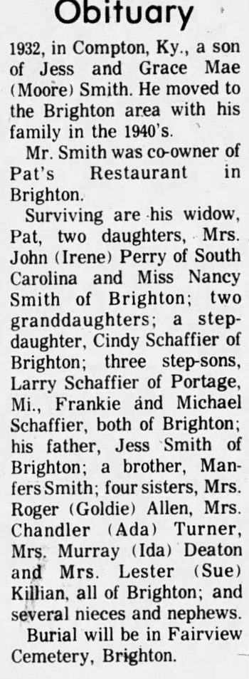 Pats Restaurant - May 15 1974 Edgar Cartier Passes Away